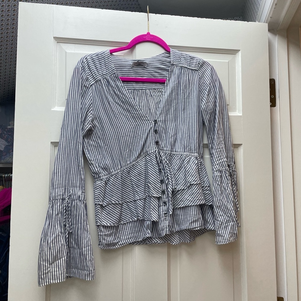 Blue and white stripped long sleeve blouse size small